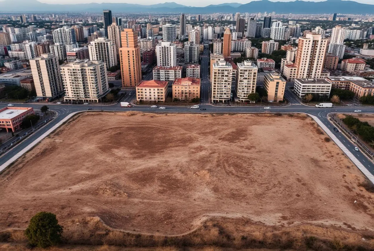 Terreno urbano disponible junto a edificios en Santiago